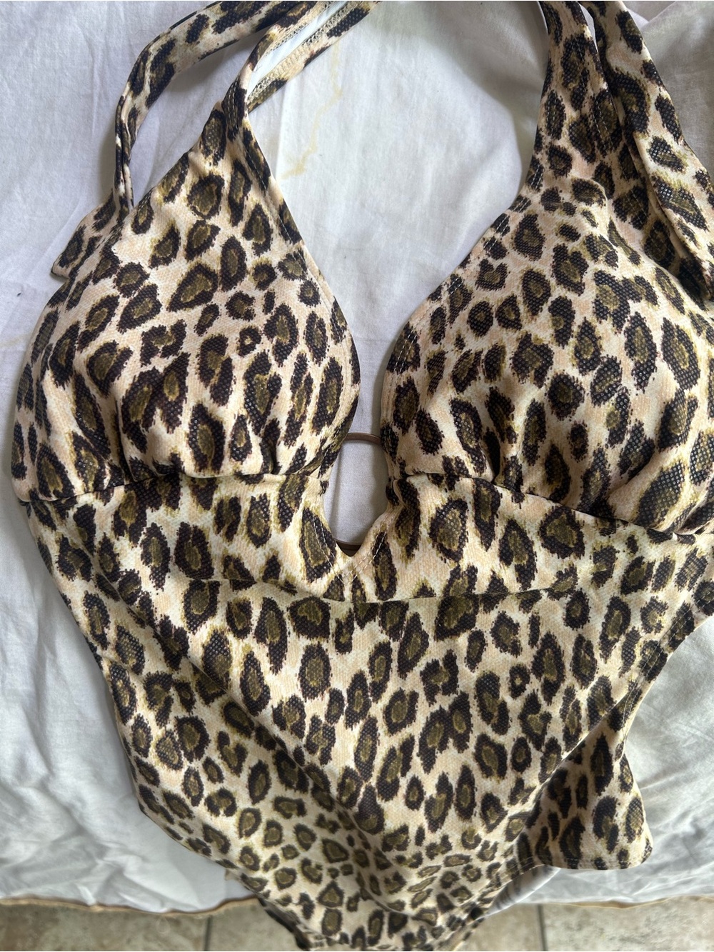 Leopard Print One-Piece Swimsuit - Tan & Black size 12.
